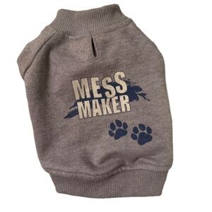 XS Dog Sweatshirt  “Mess Maker” Gray Paw Print